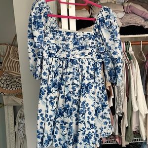 Blue and white floral mini dress